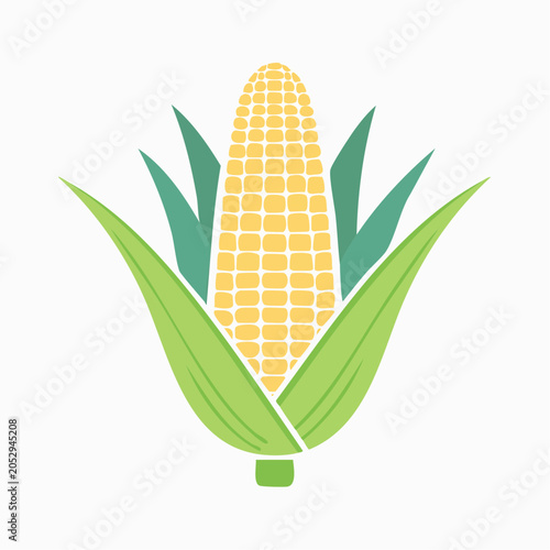 Stylized illustration of a ripe ear of corn with green husks