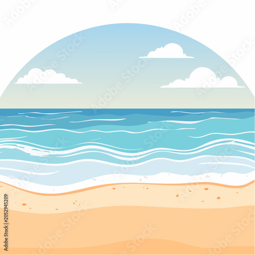 Stylized Beach and Ocean Scene with Clouds