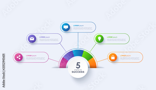 Quadro su tela Vector infographic label design with semicircular infographic template with 5 options or steps