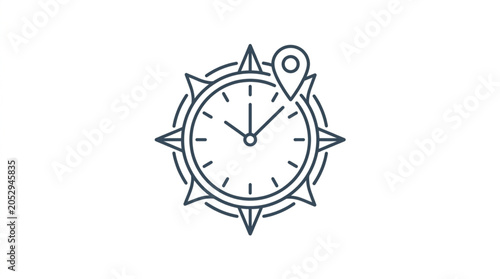 Tablou pe pânză Compass clock with location pin icon symbolizing travel and navigation