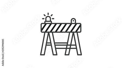 Road barrier with flashing light black line icon on white background