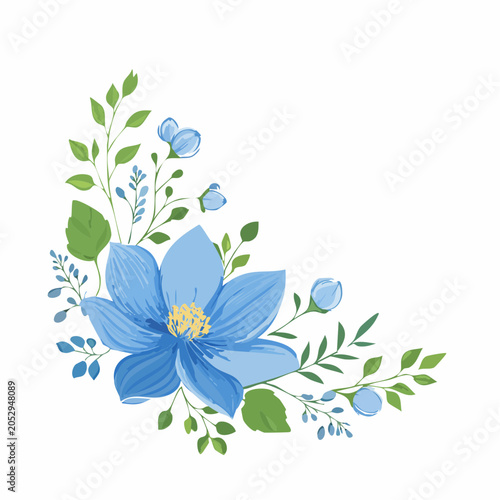 Blue Flower and Green Leaves Corner Decoration