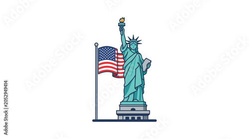 Fotografía Statue of Liberty and American Flag Flat Illustration