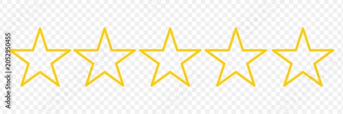 Yellow five star rating outline for reviews, quality score, and customer feedback design elements Minimal yellow star rating outline icon for ecommerce reviews, app ratings, and website UI