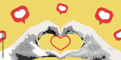 Fotografía Hands Forming A Heart Shape Halftone Pop Art Illustration