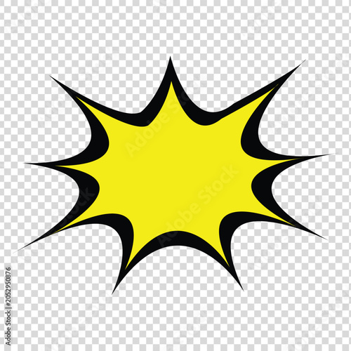Yellow comic starburst explosion shape on transparent background  for sale stickers discount badges, and promotional banners Bright yellow burst label design element isolated on transparent background