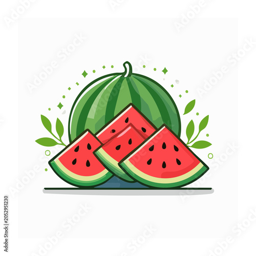 Flat design illustration of watermelon slices and whole fruit