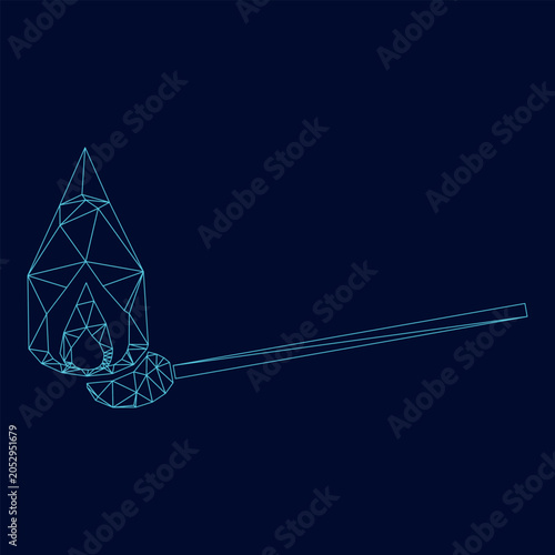 Burning match low poly triangulation triangulated polygonal electric cyan blue vibrant aqua neon color vector illustration image outline contour line