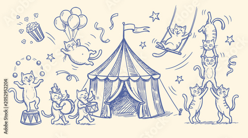 Foto Cats perform acrobatics and tricks at a lively circus event outdoors