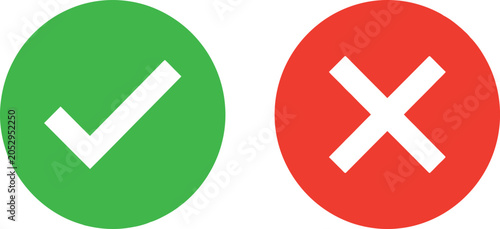 Cuadro en lienzo Green check mark and red cross sign icons for true and false choice