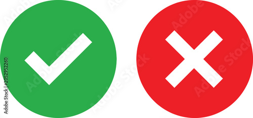 Green check mark and red cross mark symbols for yes or no choice and validation