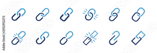 URL and hyperlink icon set with editable stroke outline chain connection symbols
