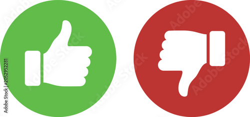 Green thumbs up and red thumbs down icons set for feedback and evaluation symbols
