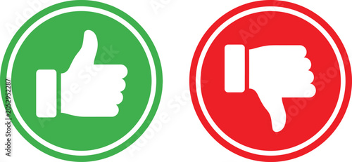 Fotografía Green thumbs up and red thumbs down icon set representing like and dislike or co