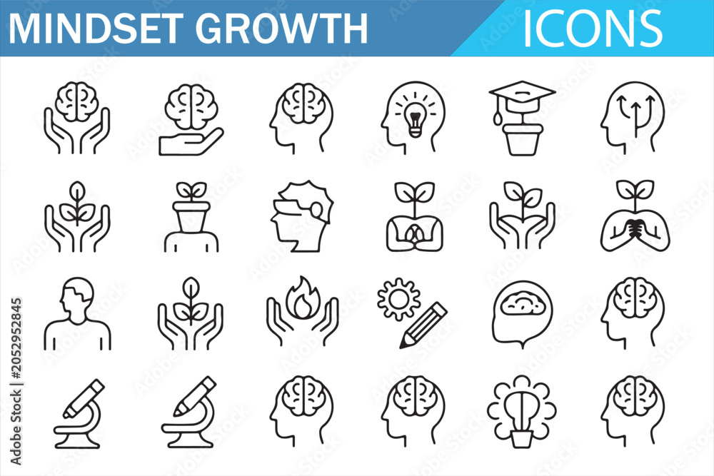 Fototapeta premium Vector Icon Collection for Learning, Innovation, and Mindset Growth