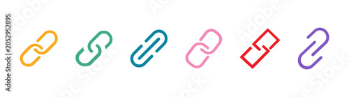 Colorful link and chain icon set with editable stroke outline hyperlink symbols