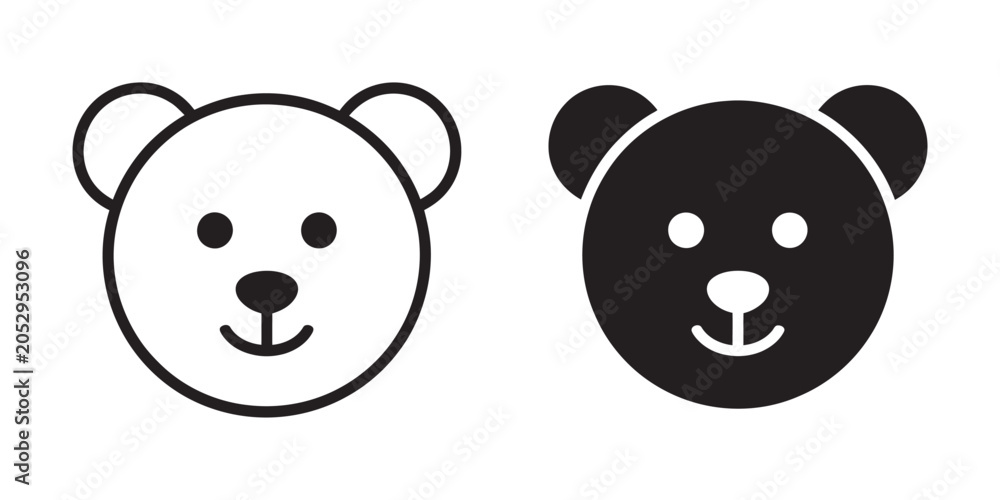 Fototapeta premium Teddy bear icon vector design, black color teddy bear symbol for childhood, soft toy, comfort, and cute mascot illustration