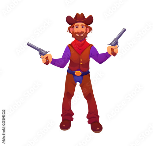 Bild auf Leinwand Cartoon wild west cowboy character, ranger and bandit personage with guns