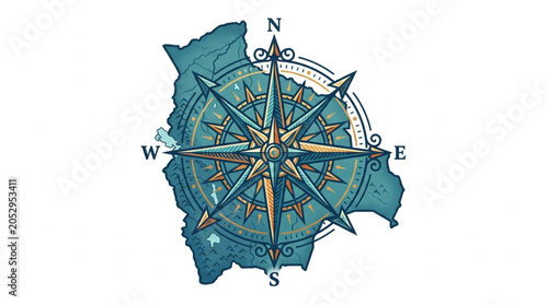 Tablou pe pânză Compass Rose Over Bolivia Map.