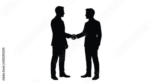 Tableau sur toile Two Businessmen Shaking Hands Black Silhouette On White Background