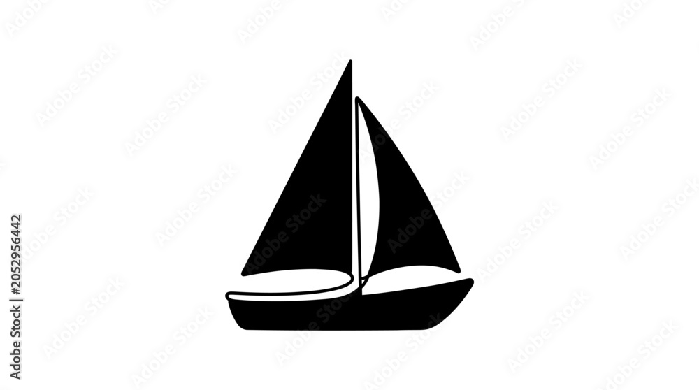 Fototapeta premium Sailing boat silhouette on a white background simple nautical design