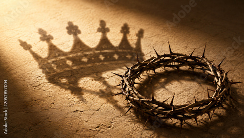 Crown of thorns casting regal shadow on textured ground
