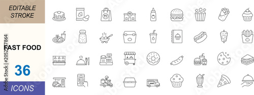Foto Fast food line icon set
