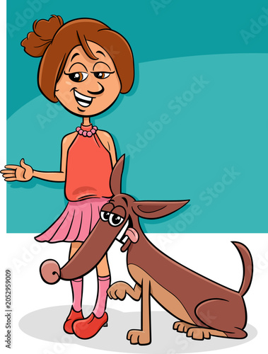 cute cartoon girl with funny dog animal character
