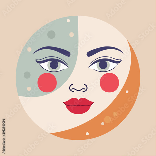 Vintage Moon Face Illustration
