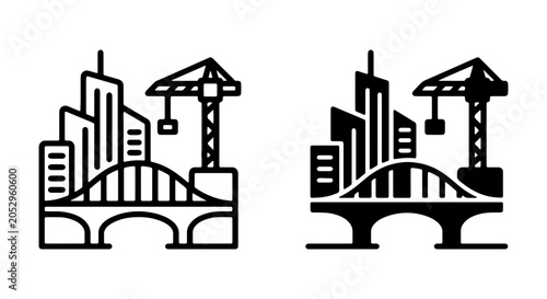 Canvas Print Cityscape Construction Icons, Urban Development Vector Art, Modern Architecture