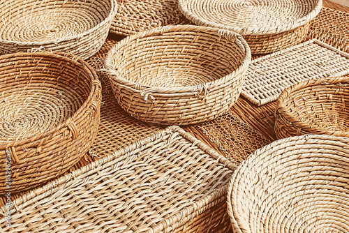 Woven Baskets Risograph Background, Handcrafted Artisanal, Full Canvas.
