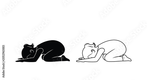 Photos Kneeling human figure silhouettes black and white line art silhouette