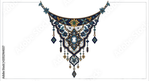 Foto Ornate Persian Necklace with Blue and Gold Floral Medallion Design