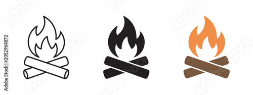 Campfire icon with wooden logs vector illustration, outdoor fire symbol for camping hiking bonfire wilderness adventure and recreation concept