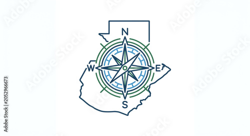 Tablou pe pânză Compass Rose Overlay on Map Outline.