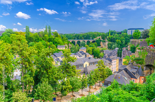 Fotografía Luxembourg City historical centre aerial panoramic view, old colorful buildings