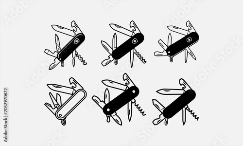 Obraz na płótnie Pocket Knife vector line art icon set vector illustration