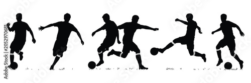 Soccer Players Vector Silhouette Set Featuring Group of Footballers in Action Poses, Isolated Ink Drawing Collection for Team Sports, Training, Competition, and Athletic Design Projects