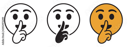 Shush emoji vector illustration, silence icon quiet symbol mouth shut expression secret hush communication concept design