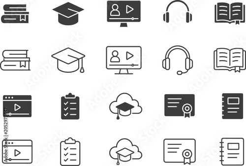 20 icon set editable stroke filled minimal vector illustrations for education e learning