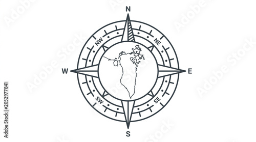 Tableau sur toile Compass Rose with Earth Illustration.
