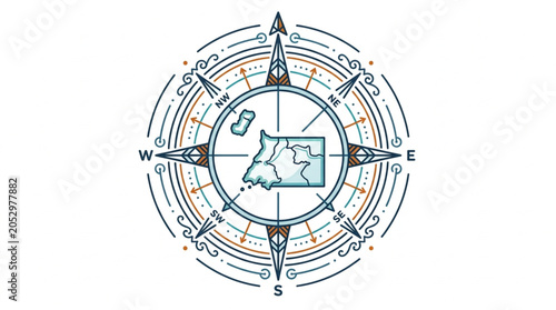 Фотография Compass Rose with Equatorial Guinea Map Inside.