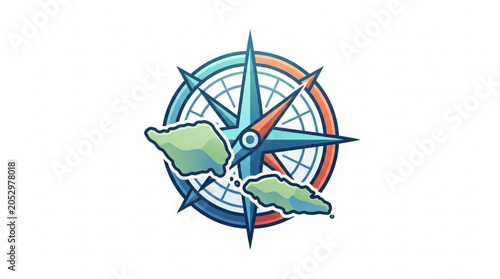 Fotografie Compass Rose with Islands Symbolizing Navigation and Travel.