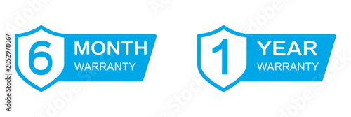 Bild auf Leinwand Warranty sticker vector set, six month and one year guarantee badge labels for p