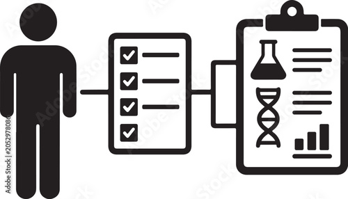 Clinical Trial Match — Flat Filled Black Silhouette Glyph Vector Icon for AI Diagnostics & Digital Health Tech App and Medical UI Design