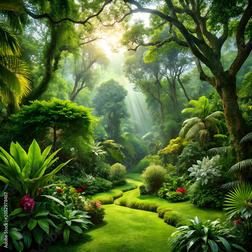 Lush greenery featuring vibrant trees and plants,