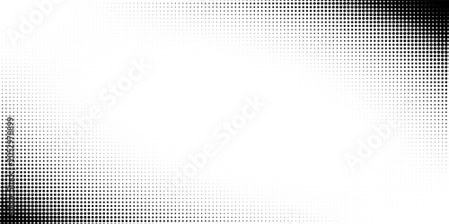 Abstract gray halftone corner wave pattern with fading dots on white background, smooth gradient motion texture, minimal modern digital geometric design composition