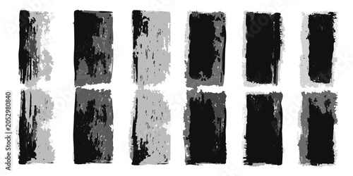 Tablou pe pânză Charcoal rubbing textures grayscale block art on white background