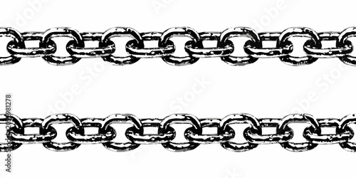 Silver chain links with repeating pattern on a white background