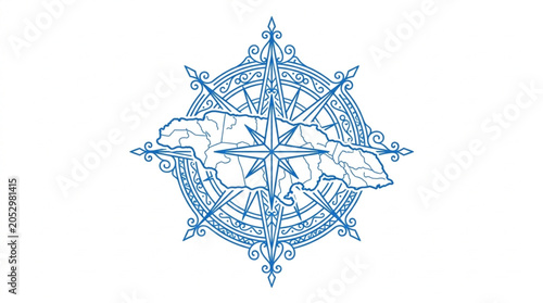 Obraz na płótnie Compass Rose With Map Overlay Of Jamaica Island.